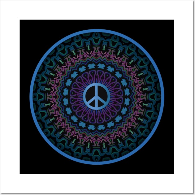 Peace Sign Blue Kaleidoscope Wall Art by SartorisArt1